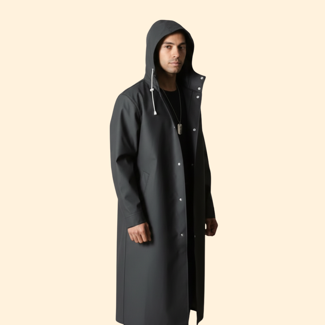 Men's Long Raincoat with Hood