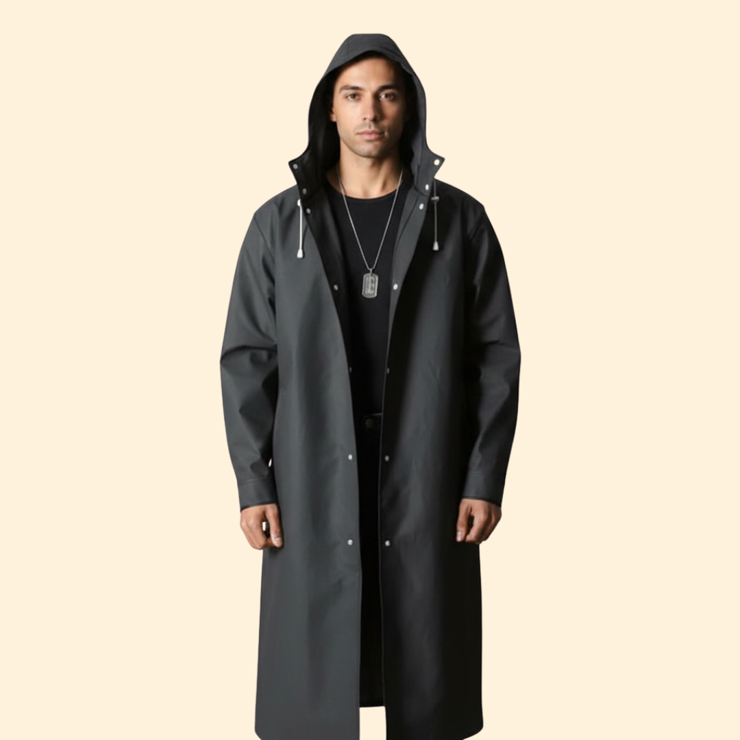 Men's Long Raincoat with Hood