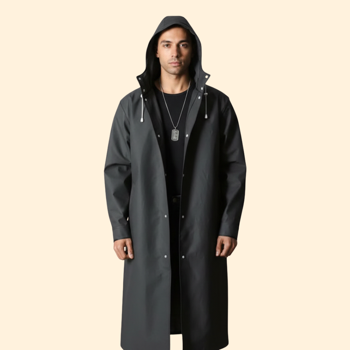 Men's Long Raincoat with Hood