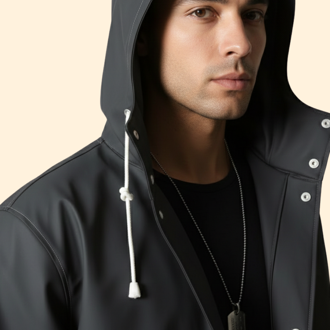 Men's Long Raincoat with Hood