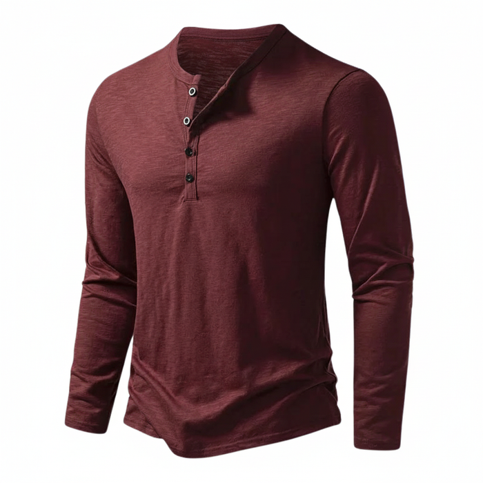 Men's Henley Long Sleeve Top with Button Placket