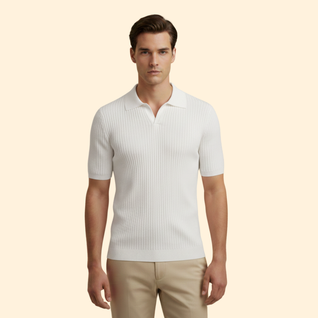 Men's Ribbed V-Neck Polo