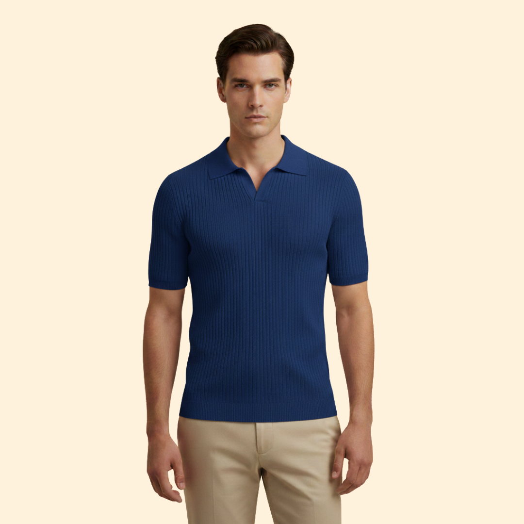 Men's Ribbed V-Neck Polo