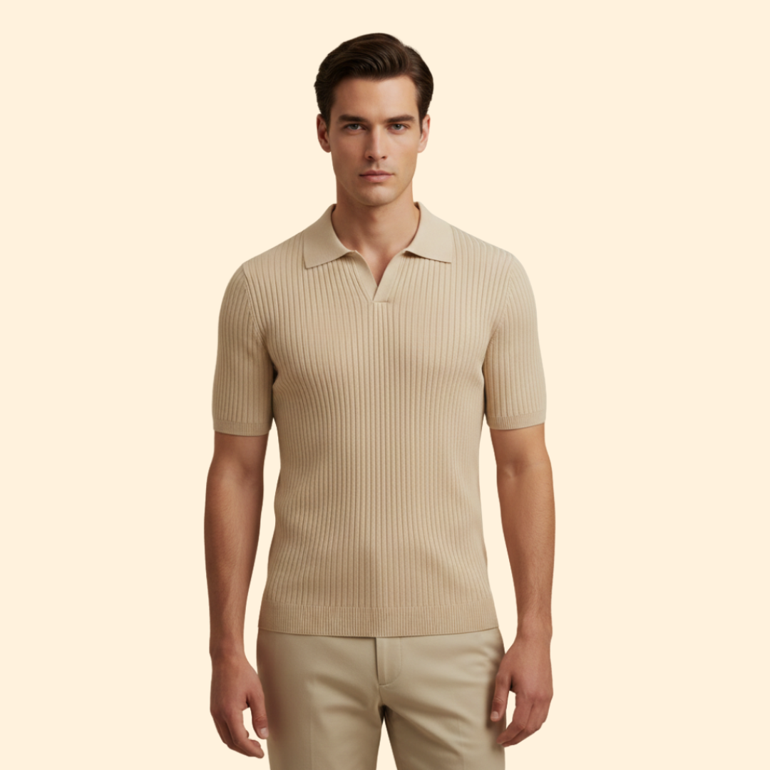 Men's Ribbed V-Neck Polo