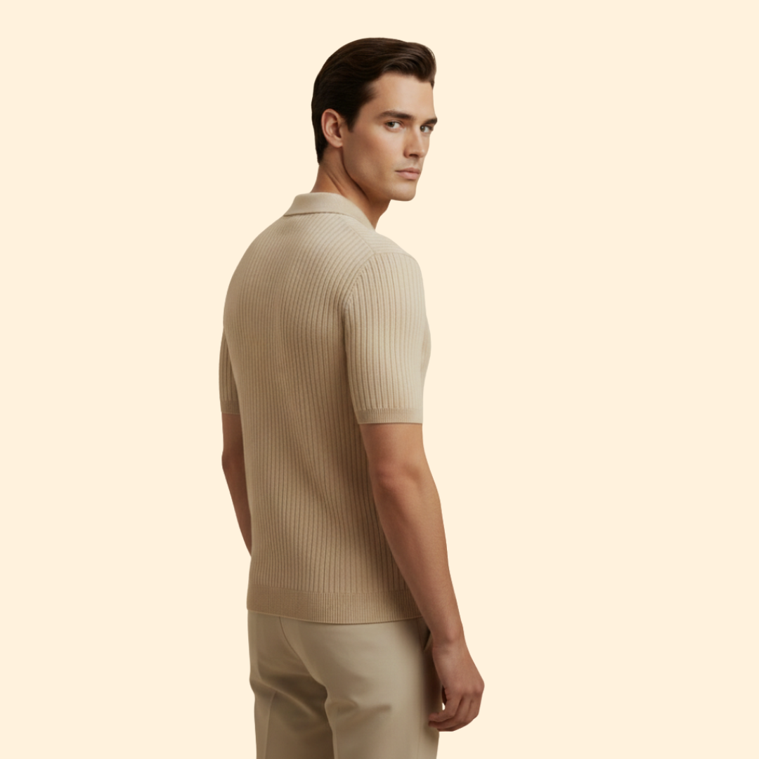 Men's Ribbed V-Neck Polo