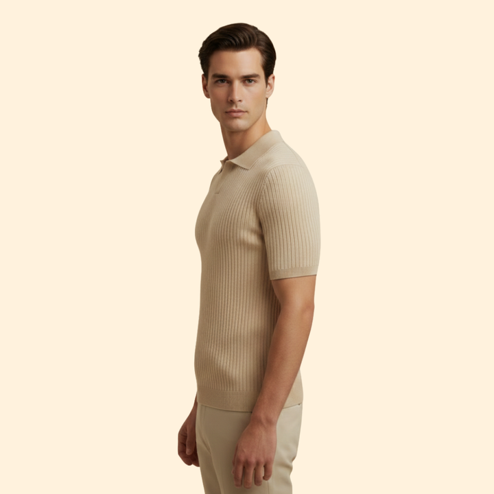 Men's Ribbed V-Neck Polo