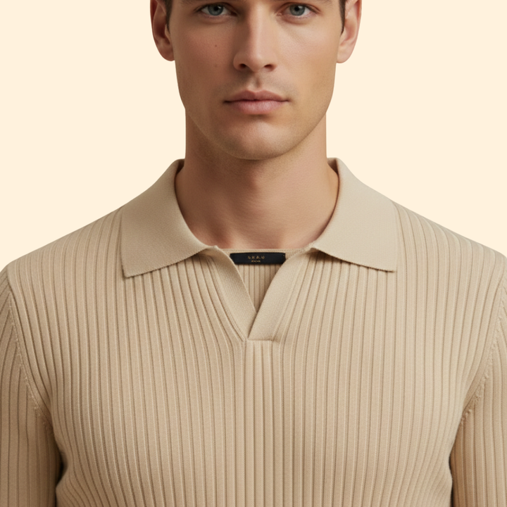 Men's Ribbed V-Neck Polo