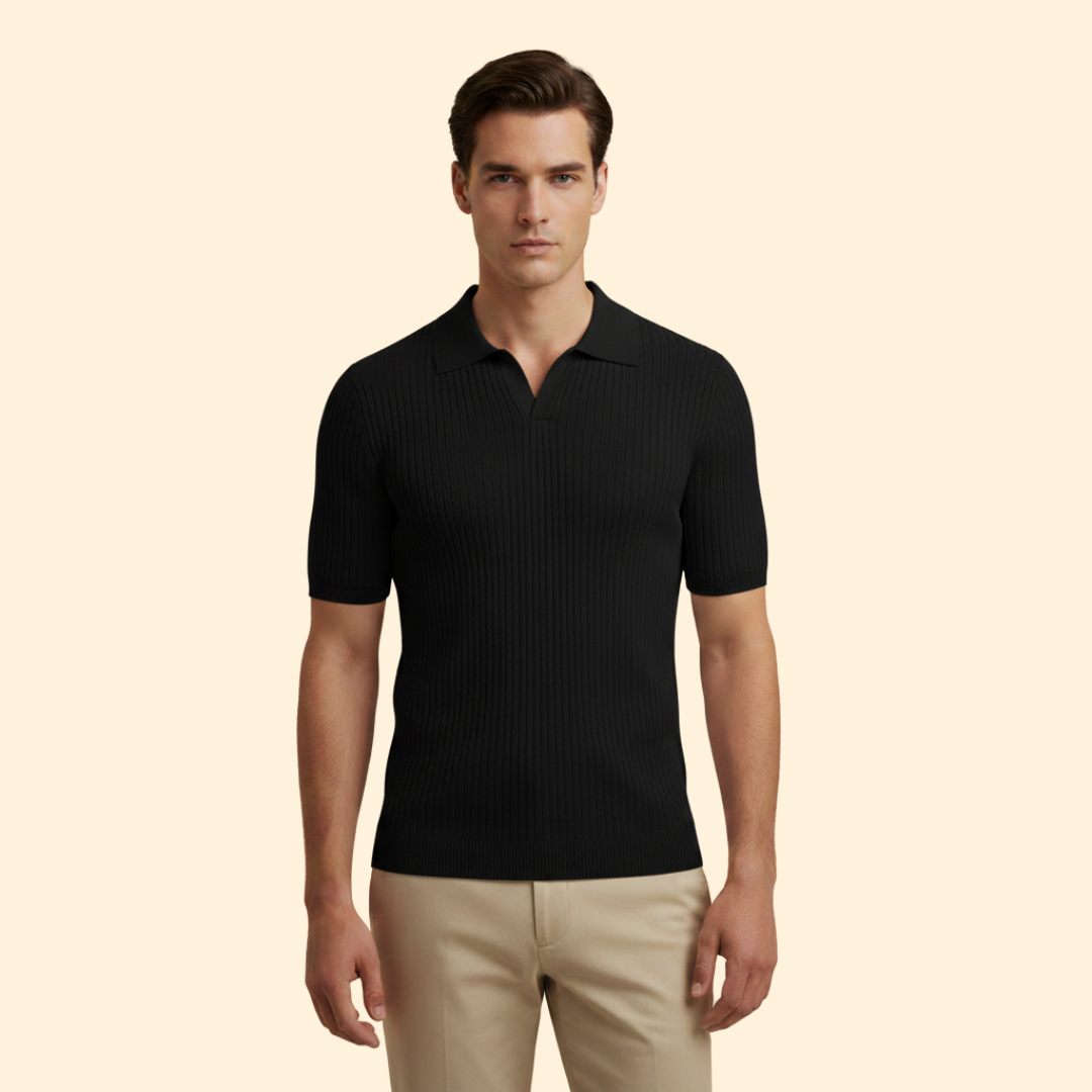 Men's Ribbed V-Neck Polo