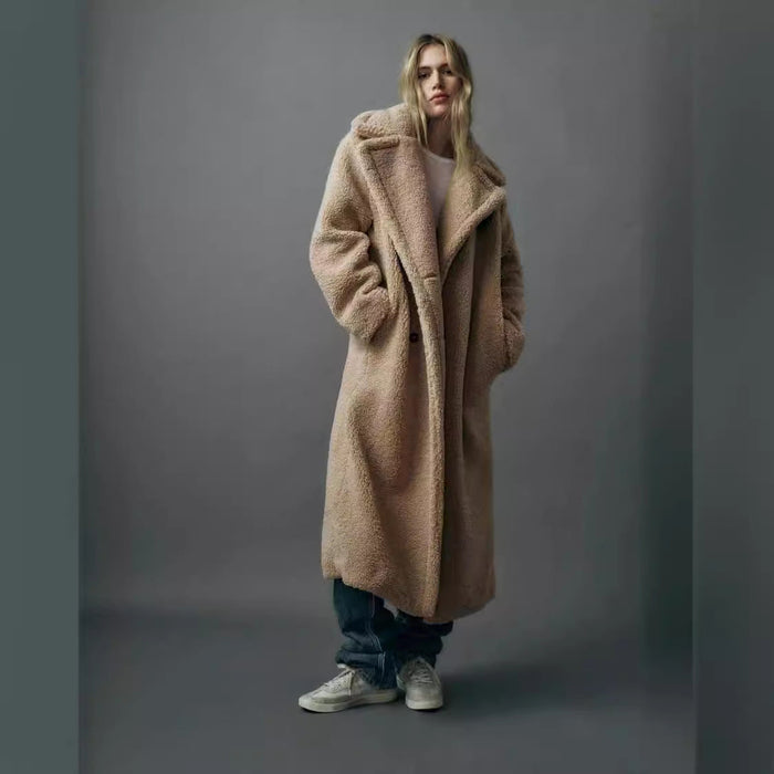 Women's Oversized Teddy Coat Long Length with High Collar