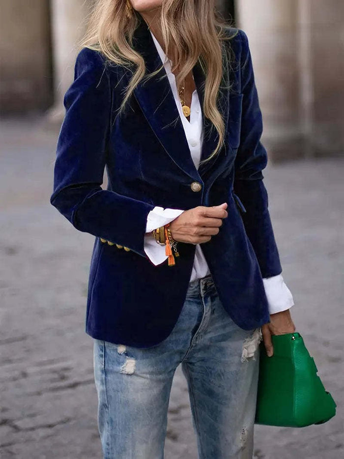 Women's Notched Lapel Blazer with Single Button Closure