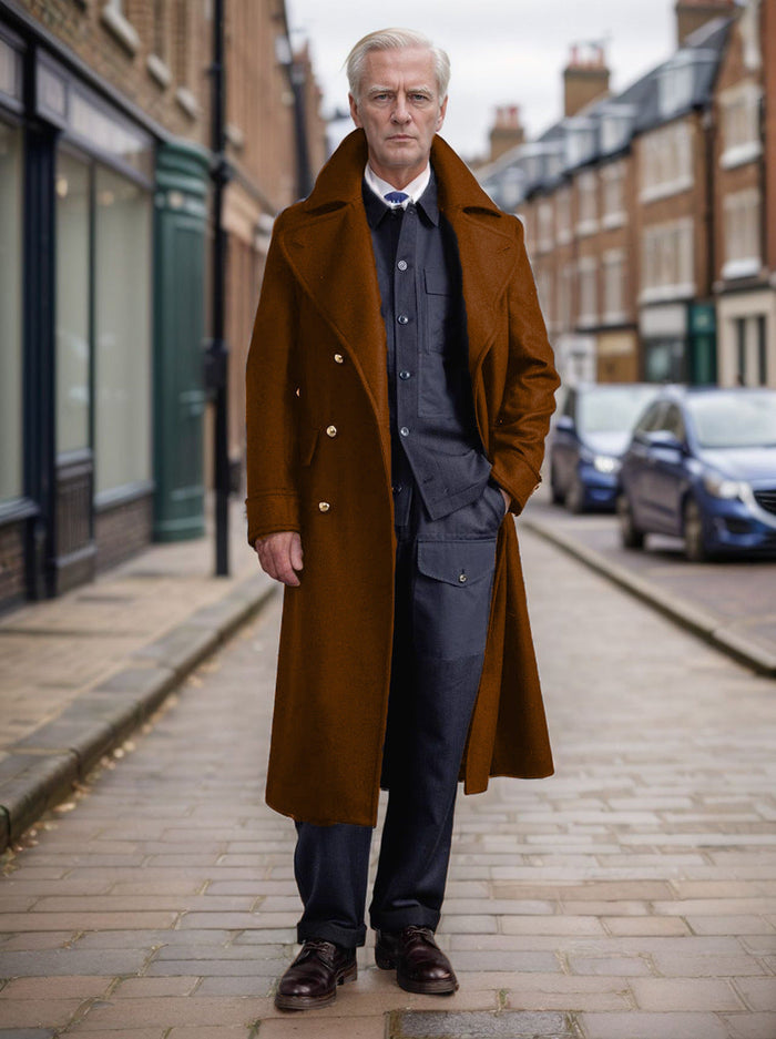 Men's Double-Breasted Overcoat with Wide Lapels