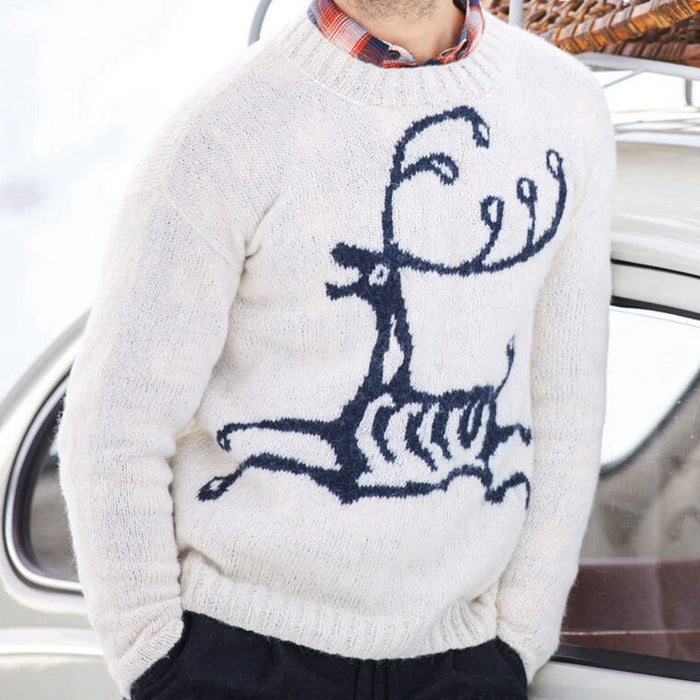 Men's Crew Neck Jumper with Reindeer Motif