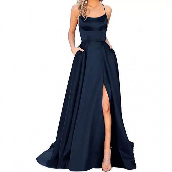 Women's Satin A-Line Maxi Dress with Spaghetti Straps