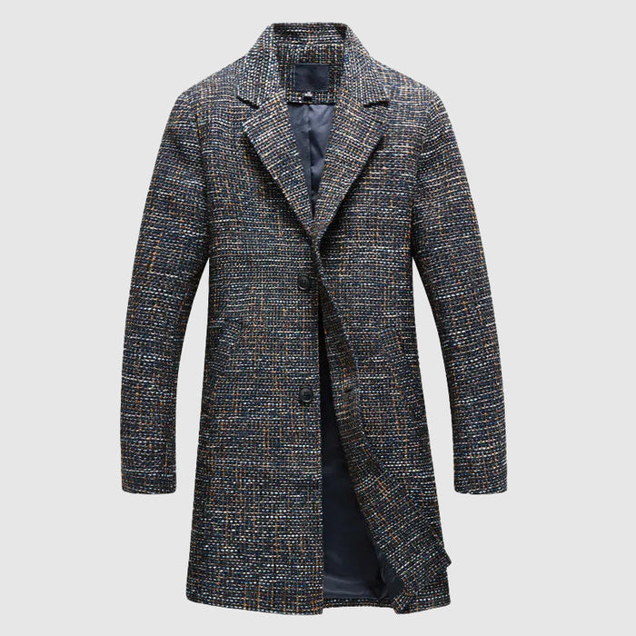 Men's Collared Overcoat Long Length with Three-Button Front