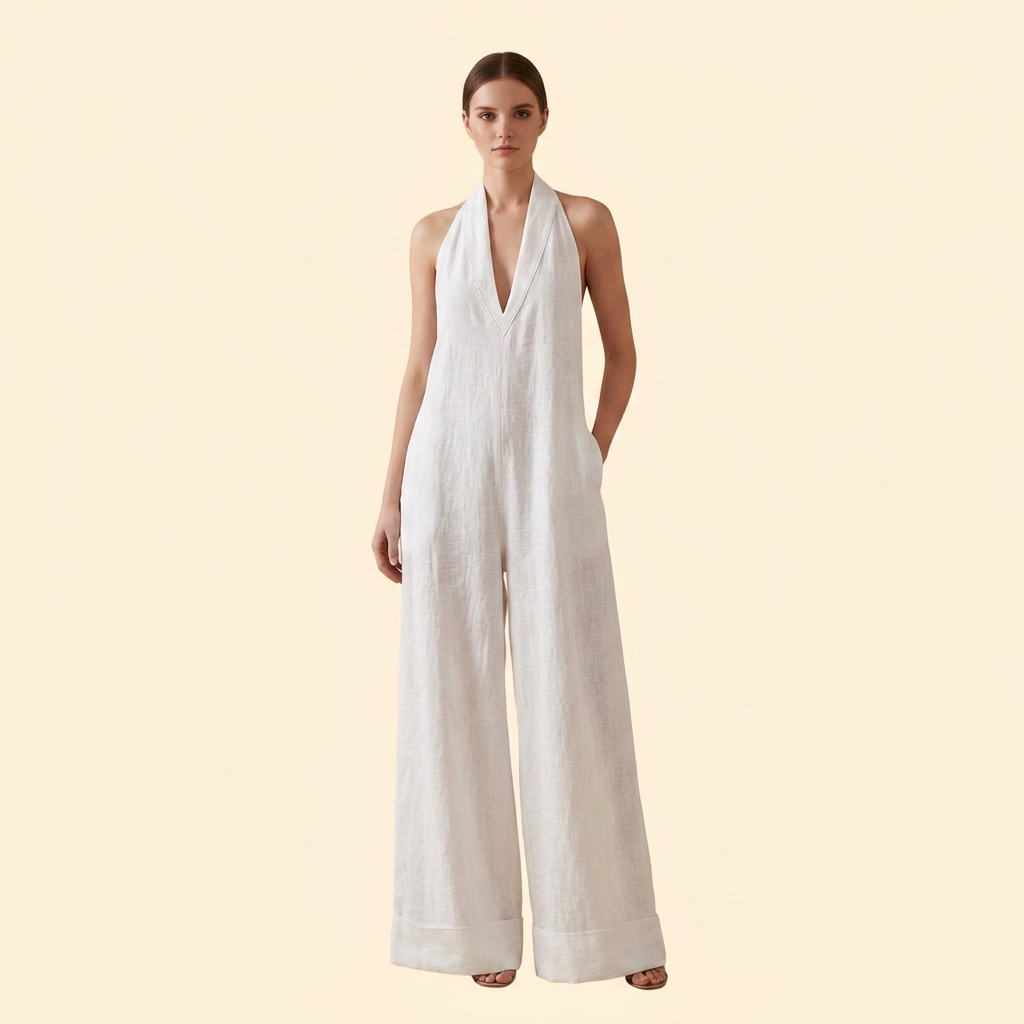 Women's Elegant Halter Neck Wide-Leg Jumpsuit
