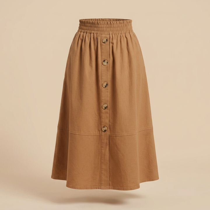 Women's Elastic Waist Button-Front Midi Skirt