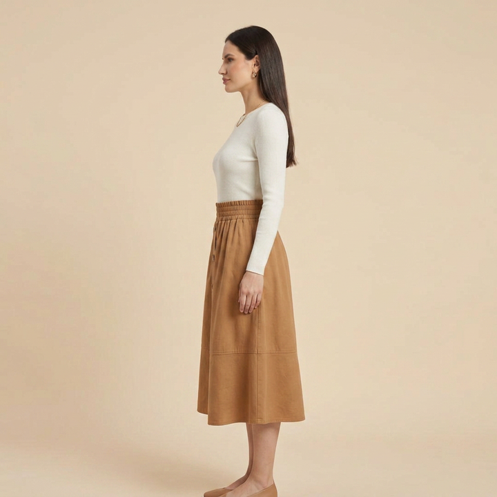 Women's Elastic Waist Button-Front Midi Skirt