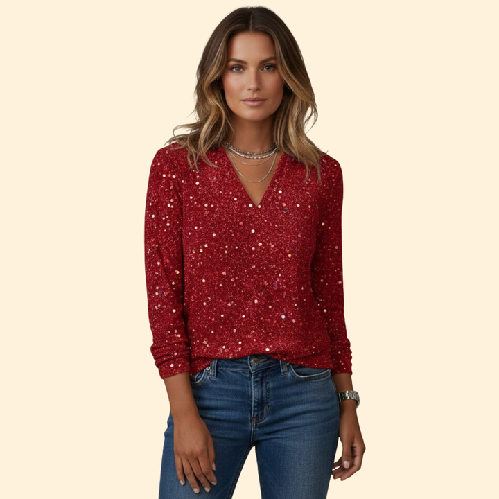 Women's V Neck Sequin Jumper