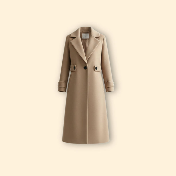 Women Classic Long Coat with Lapel Collar