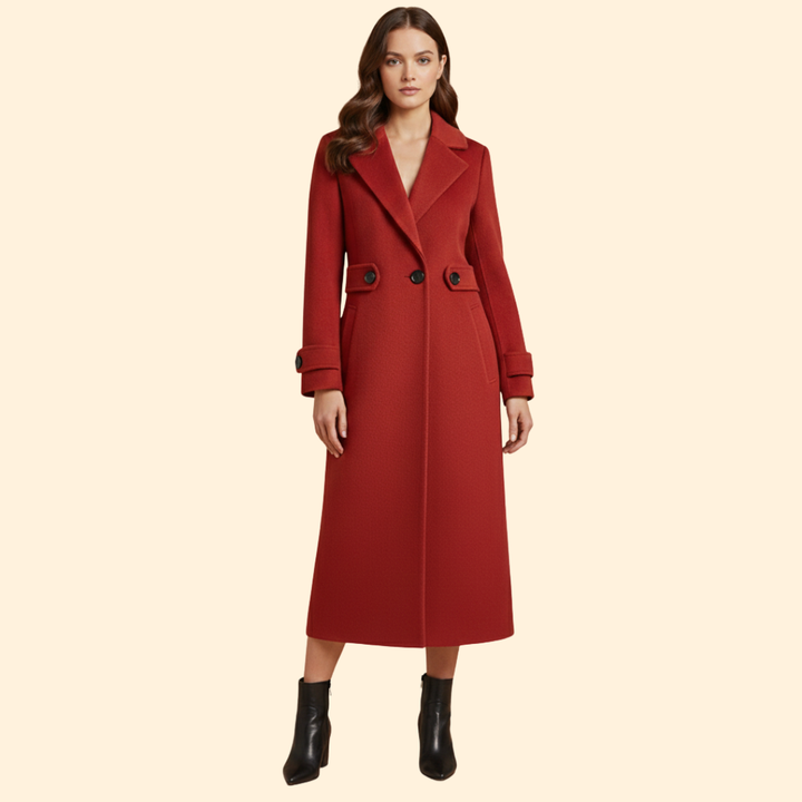 Women Classic Long Coat with Lapel Collar