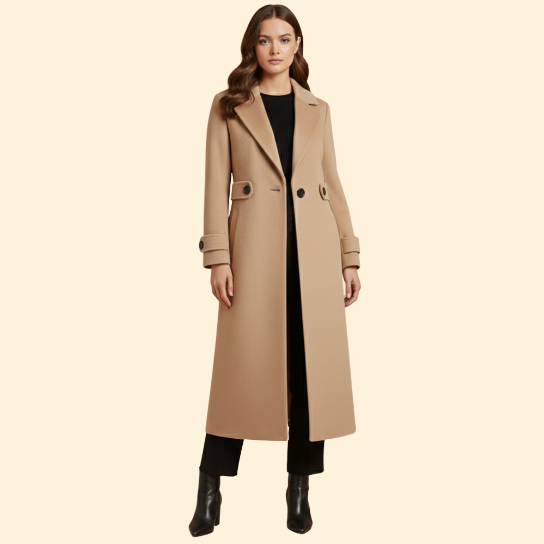 Women Classic Long Coat with Lapel Collar