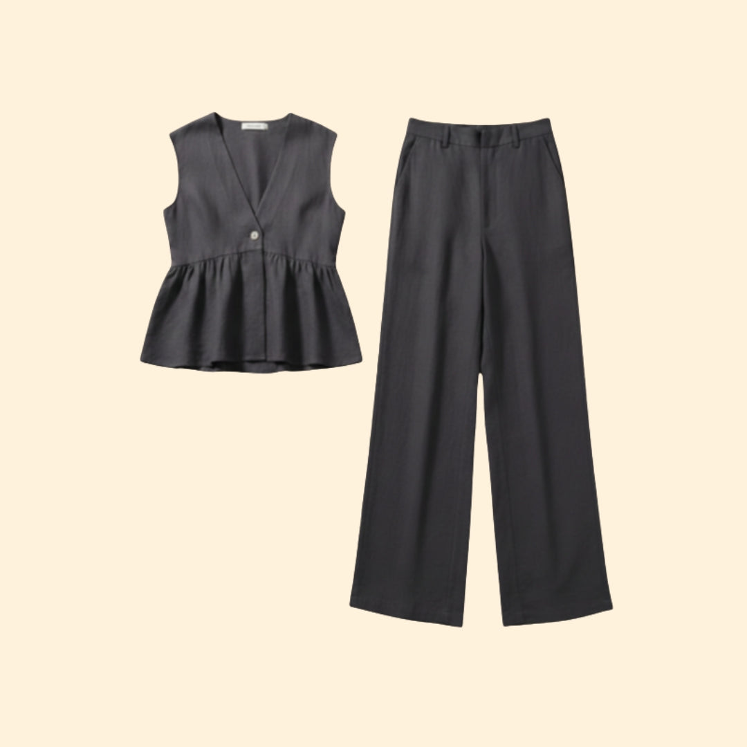 Women's Buttoned Peplum Set