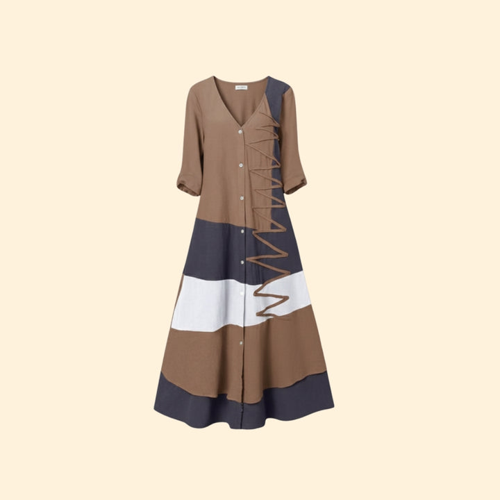 Women's Color Block Button Dress