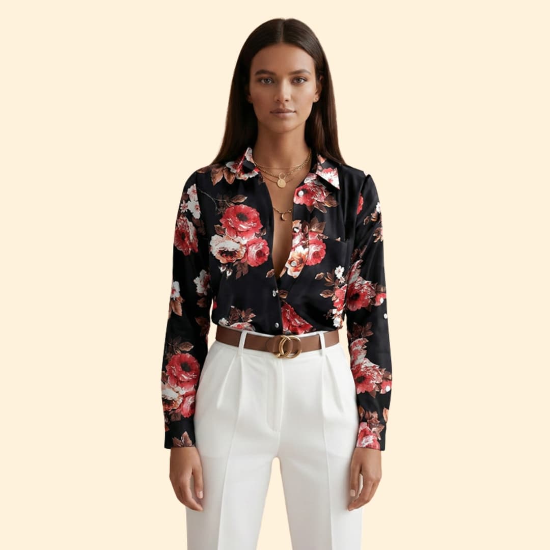 Women's Floral Print Button-Down Shirt