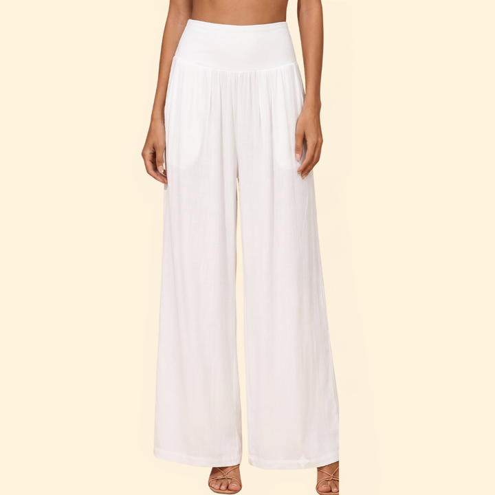 Women's High-Waisted Smocked Wide-Leg Trousers