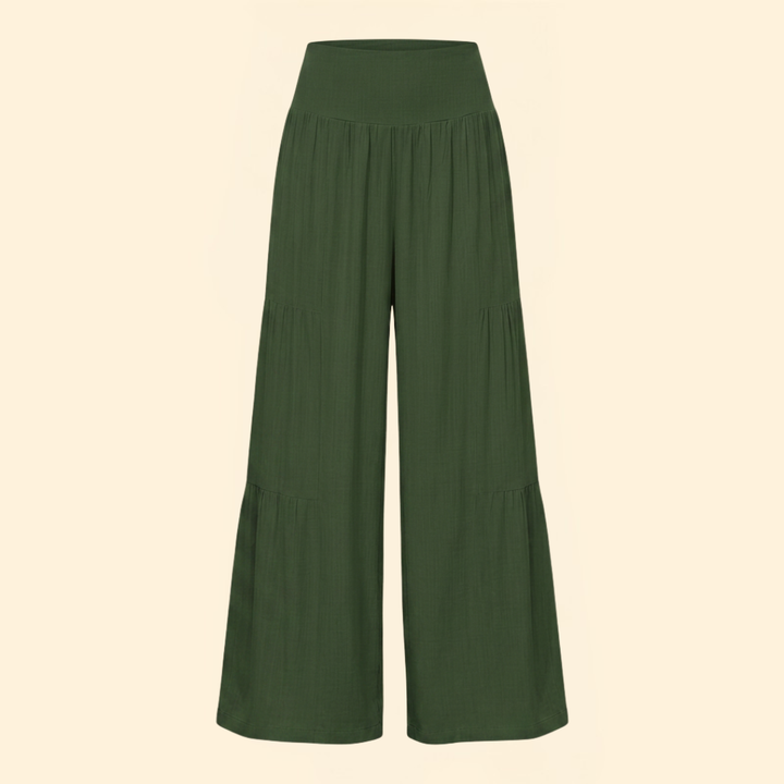 Women's High-Waisted Smocked Wide-Leg Trousers