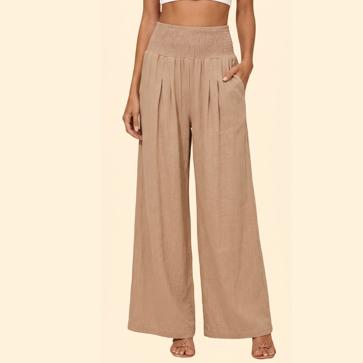 Women's High-Waisted Smocked Wide-Leg Trousers
