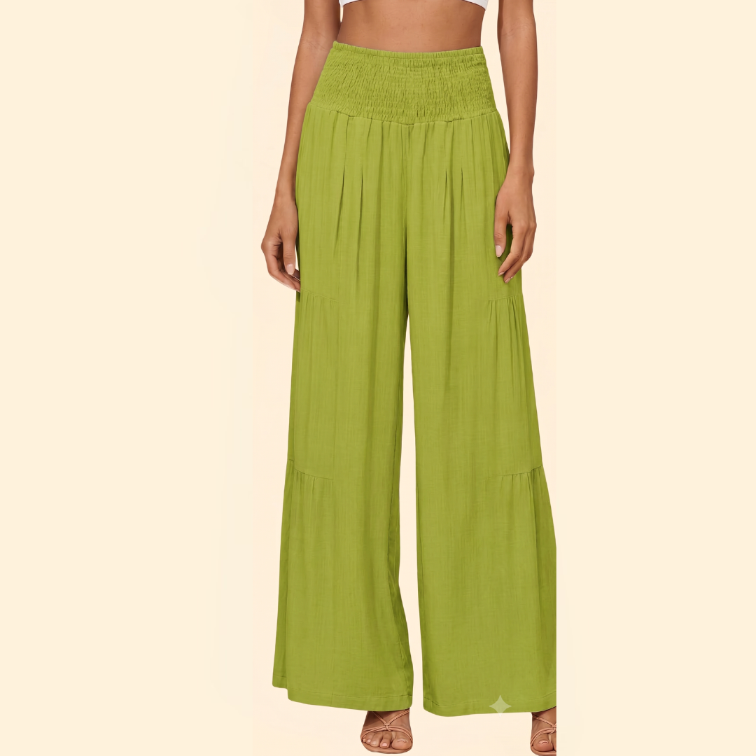 Women's High-Waisted Smocked Wide-Leg Trousers