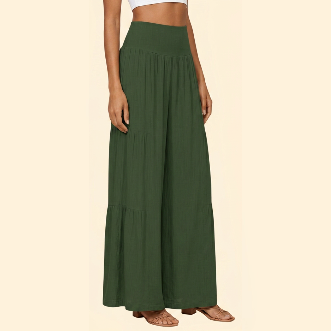 Women's High-Waisted Smocked Wide-Leg Trousers