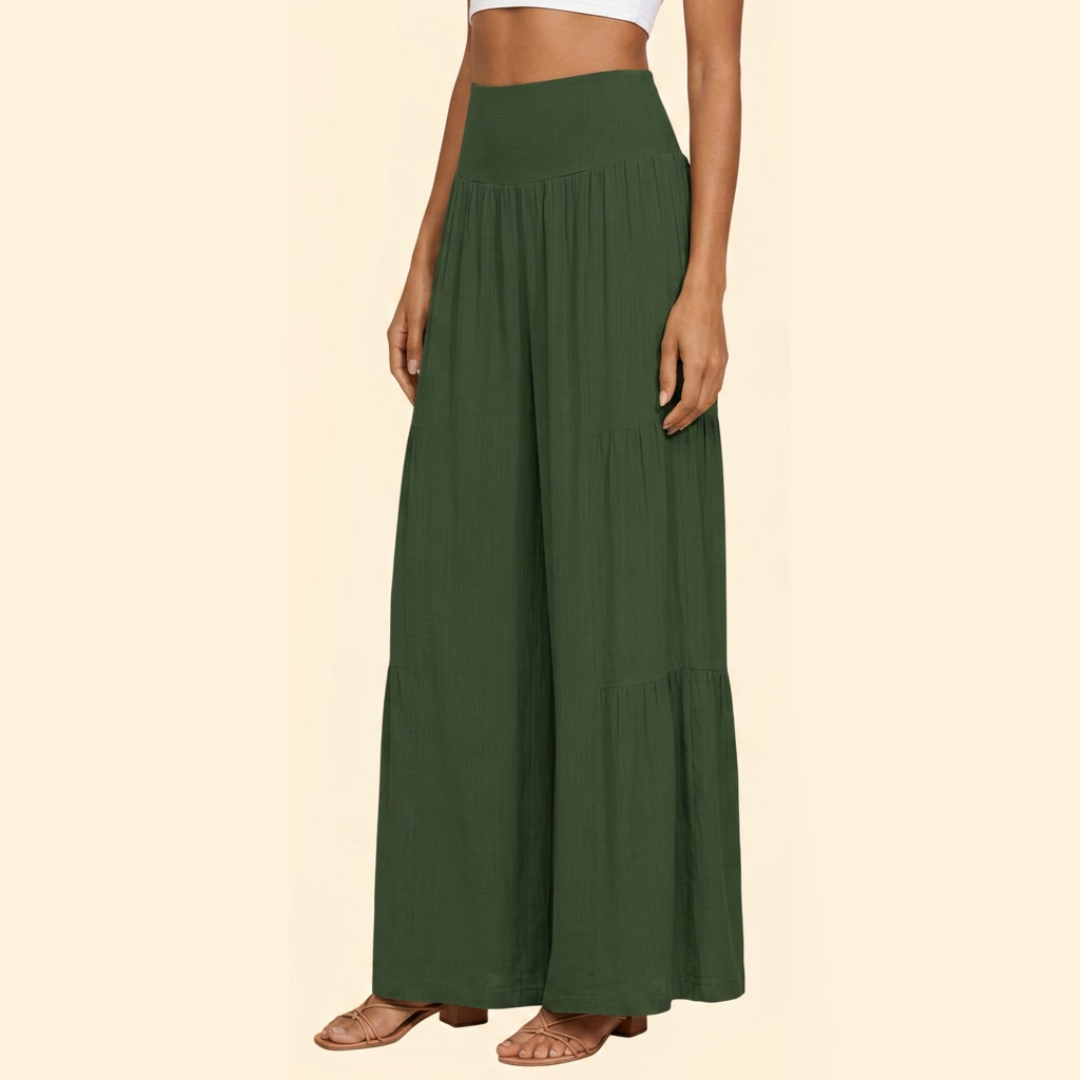 Women's High-Waisted Smocked Wide-Leg Trousers