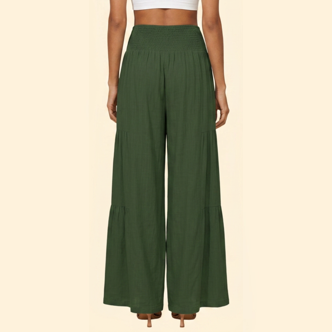 Women's High-Waisted Smocked Wide-Leg Trousers