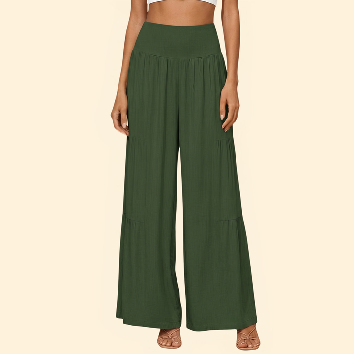 Women's High-Waisted Smocked Wide-Leg Trousers