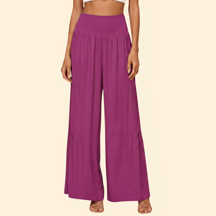 Women's High-Waisted Smocked Wide-Leg Trousers
