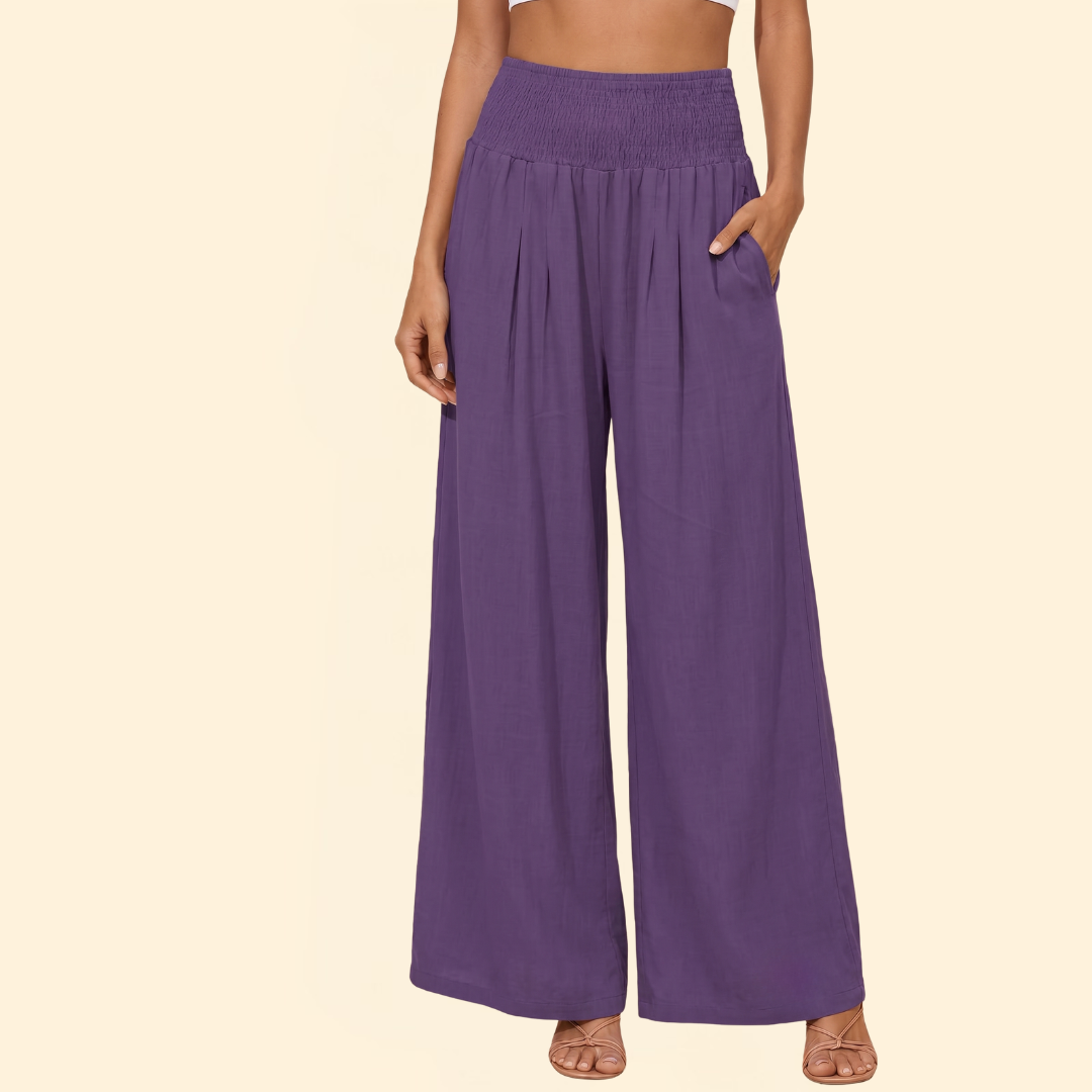 Women's High-Waisted Smocked Wide-Leg Trousers