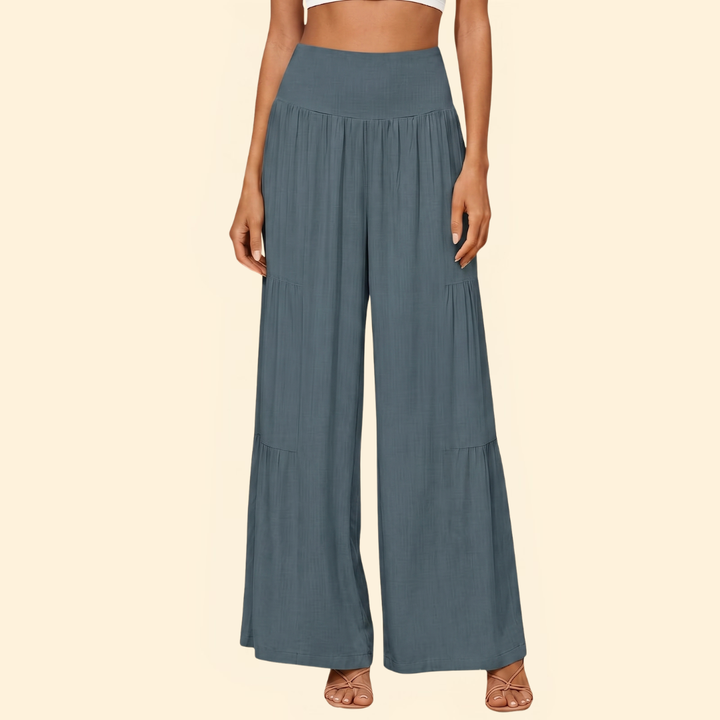 Women's High-Waisted Smocked Wide-Leg Trousers
