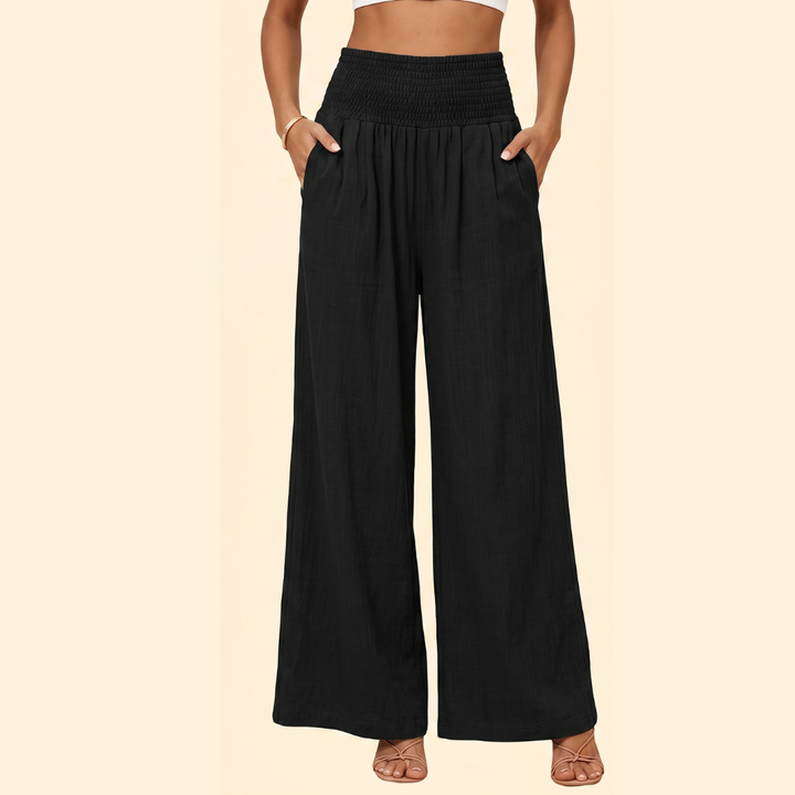 Women's High-Waisted Smocked Wide-Leg Trousers