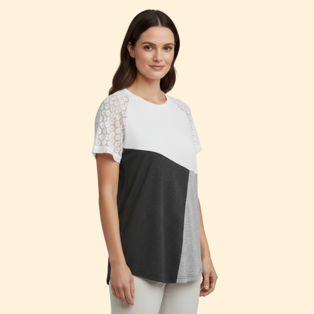 Women's Lace Detail Colorblock T-Shirt