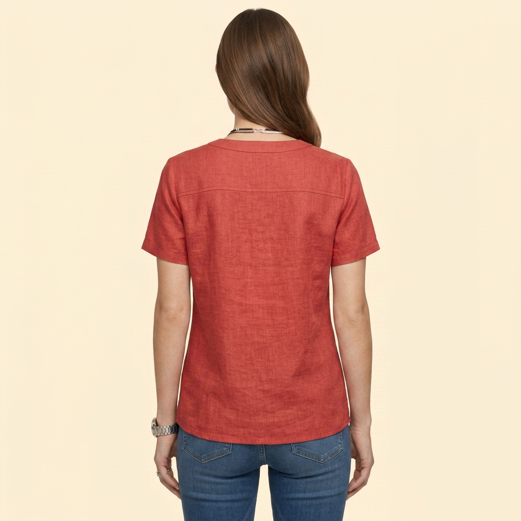 Women's Short Sleeve Buttoned Henley Blouse