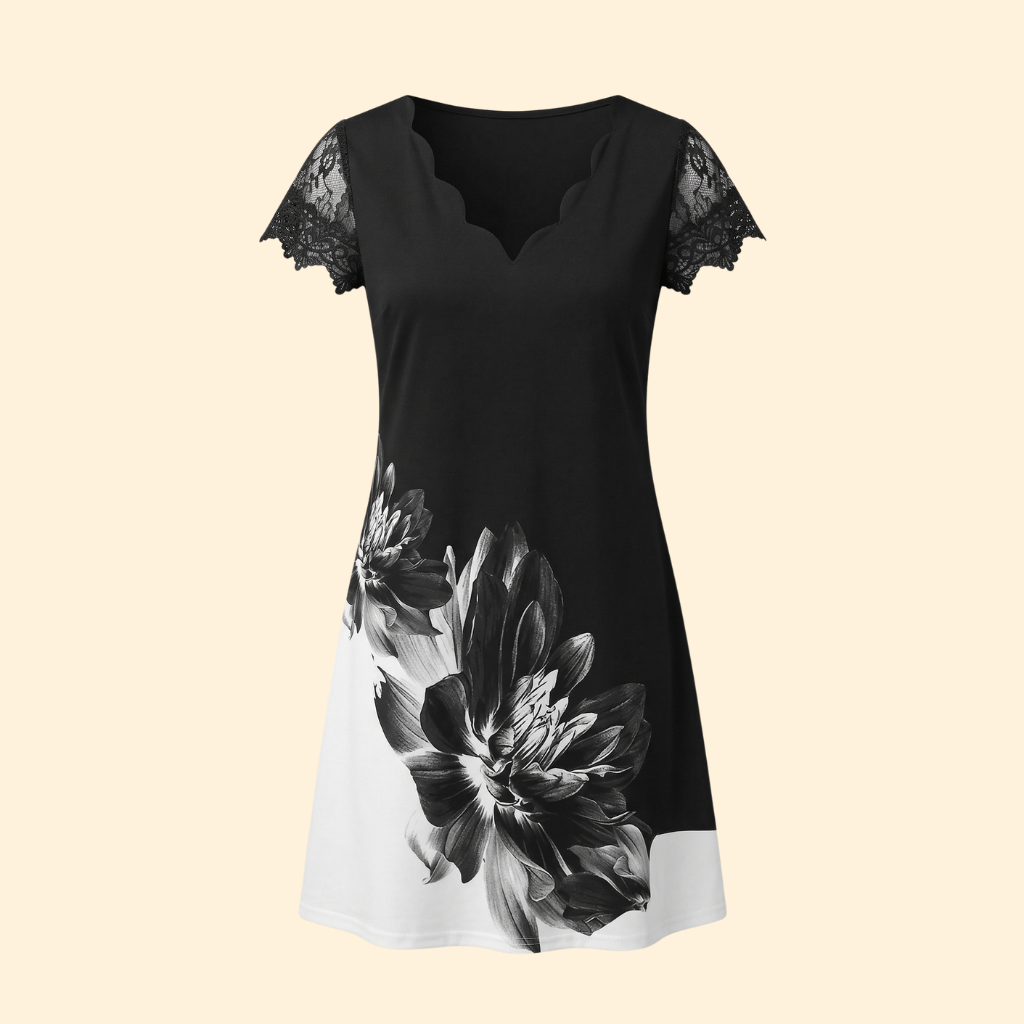 Women's Short Sleeve Lace Accent Dress