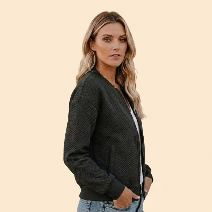 Women’s Textured Sherpa Zip-Up Bomber Jacket