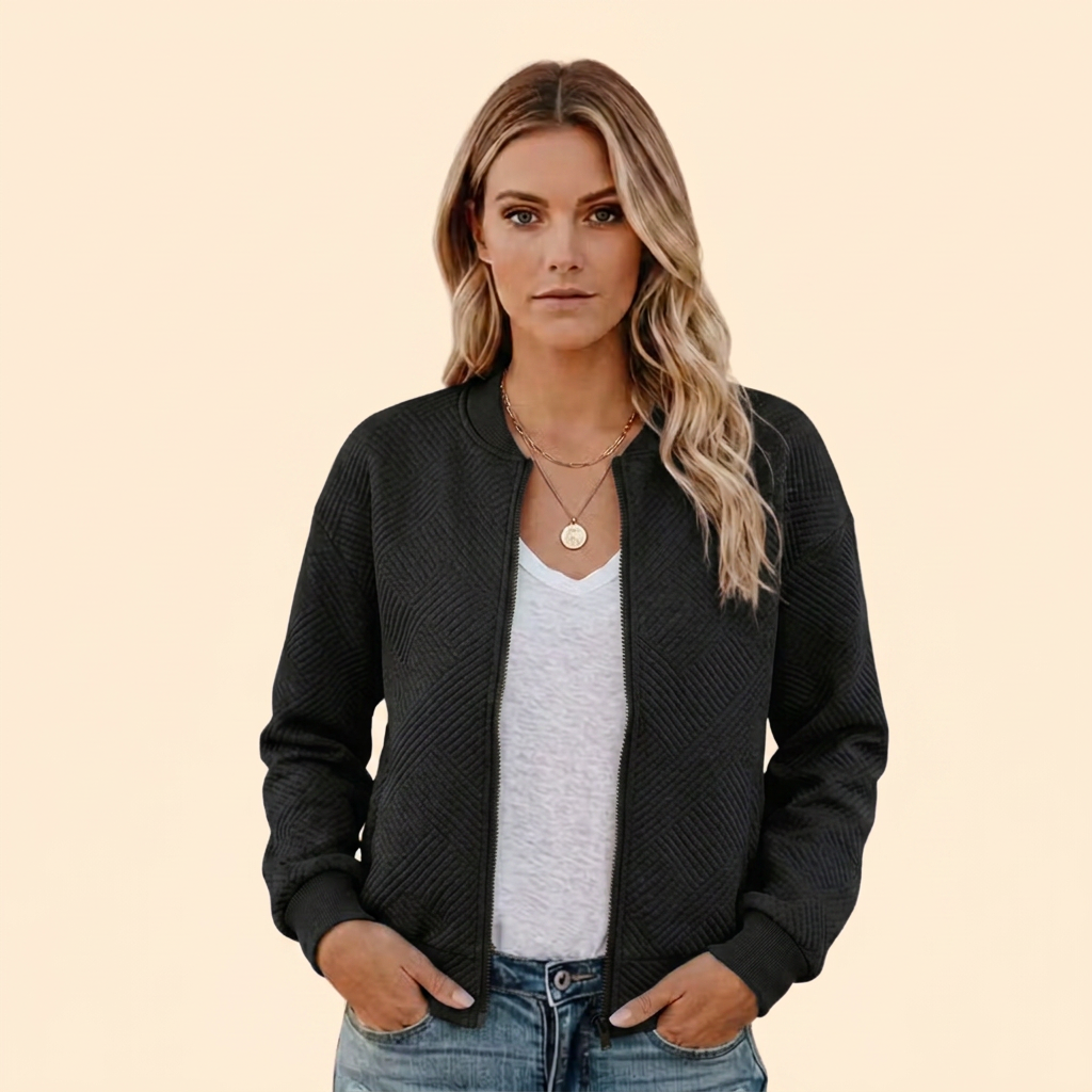 Women’s Textured Sherpa Zip-Up Bomber Jacket