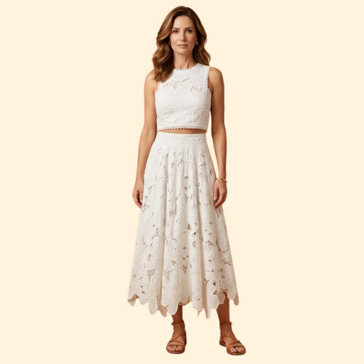 Women's Floral Lace Crop Top & Skirt Set