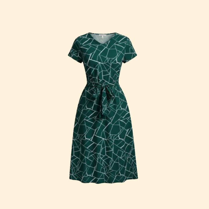 Women's Geometric Print Belted Midi Dress