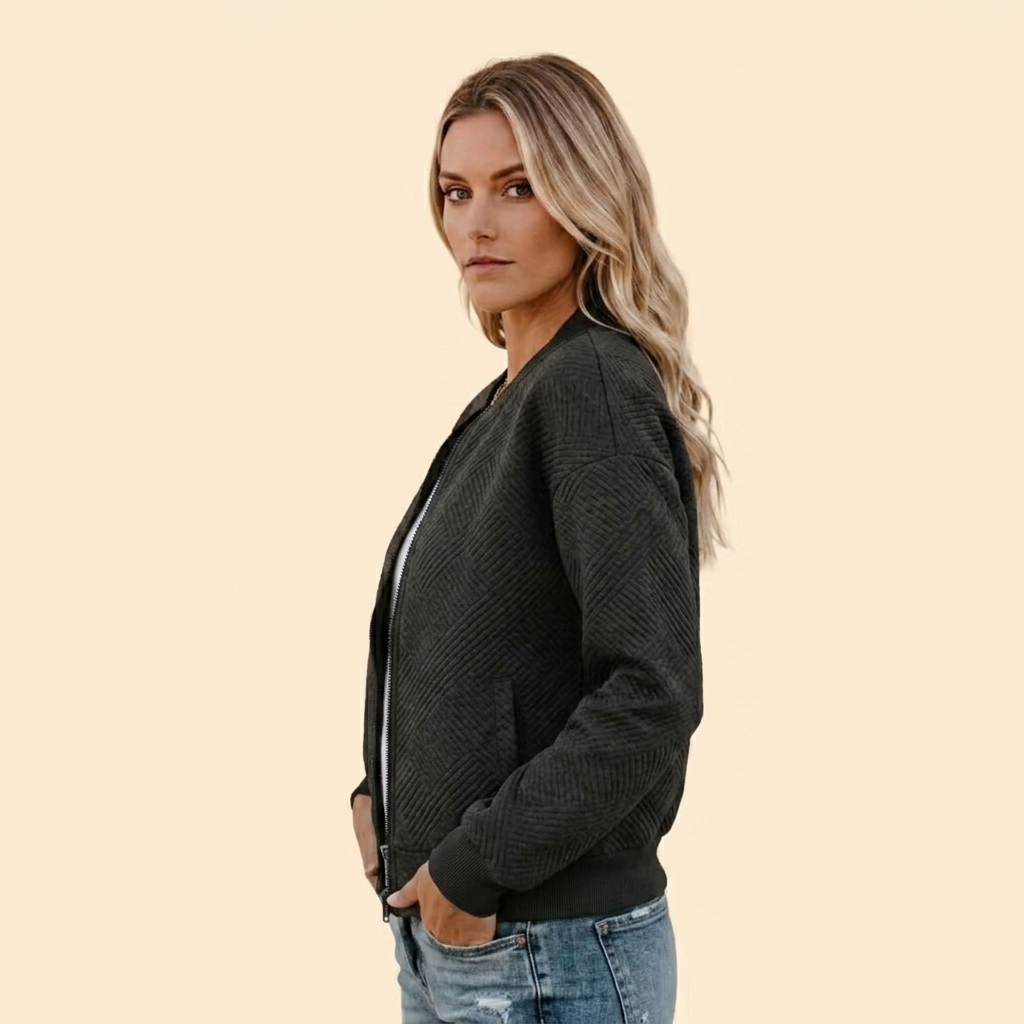 Women’s Textured Sherpa Zip-Up Bomber Jacket