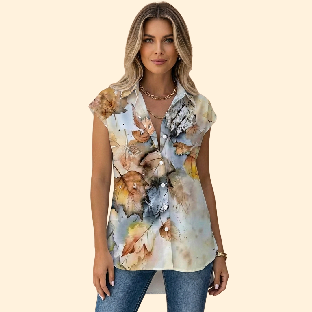 Women's Floral Butterfly Print Button-Down Shirt