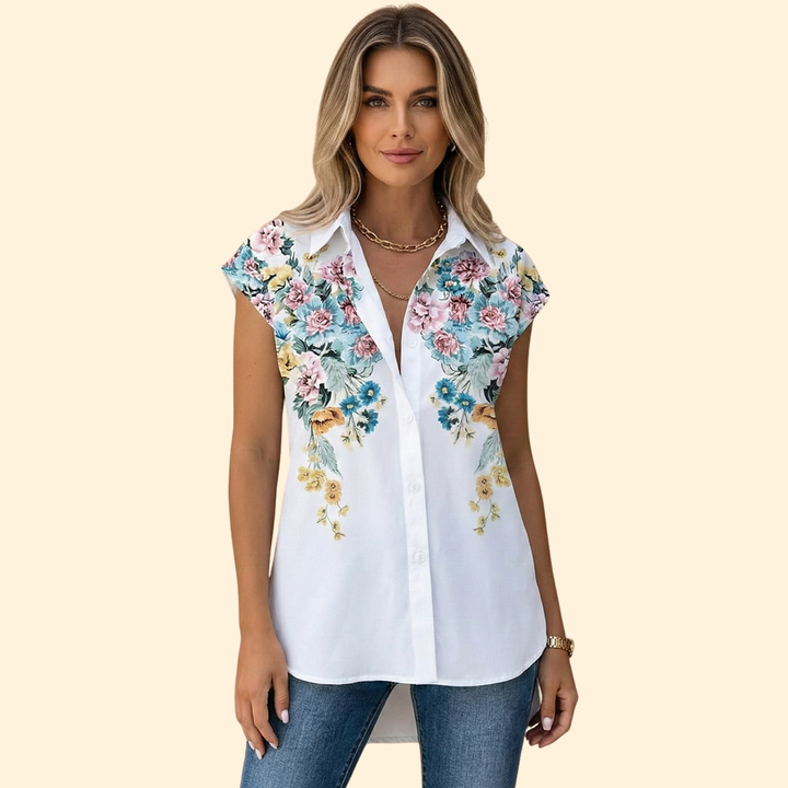 Women's Floral Butterfly Print Button-Down Shirt